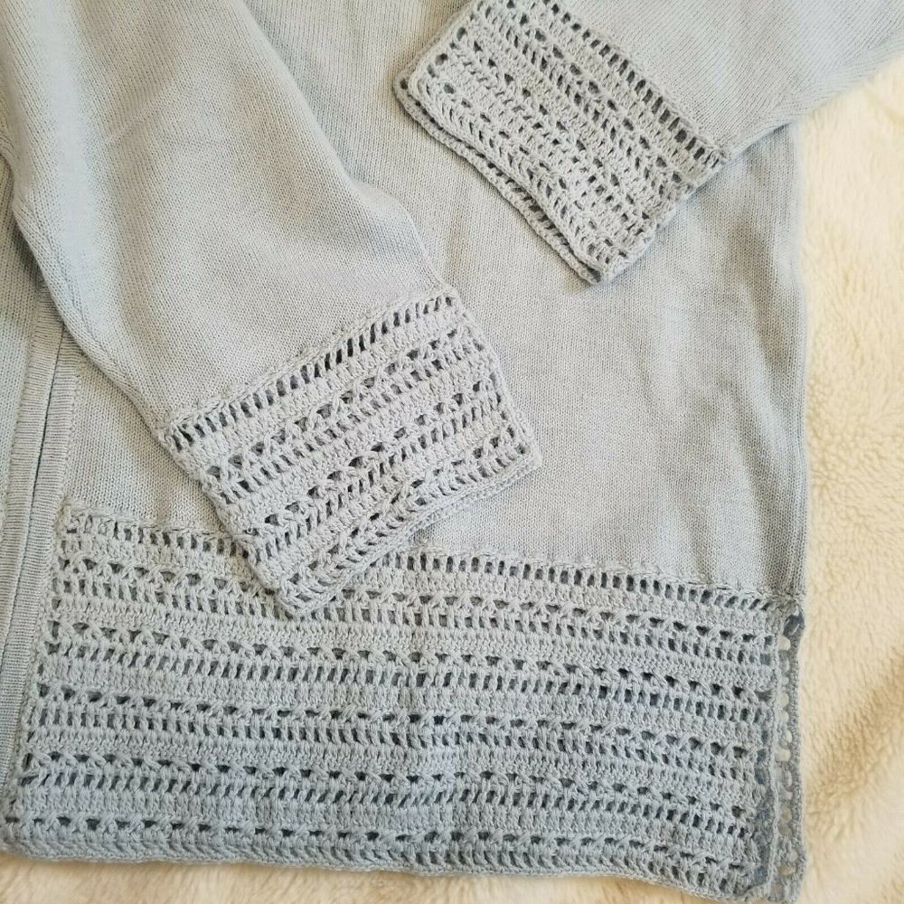 Vintage 90s Light Blue Cardigan Thin Full Zip Embellished Stars Nautical Sz L - Picture 5 of 10